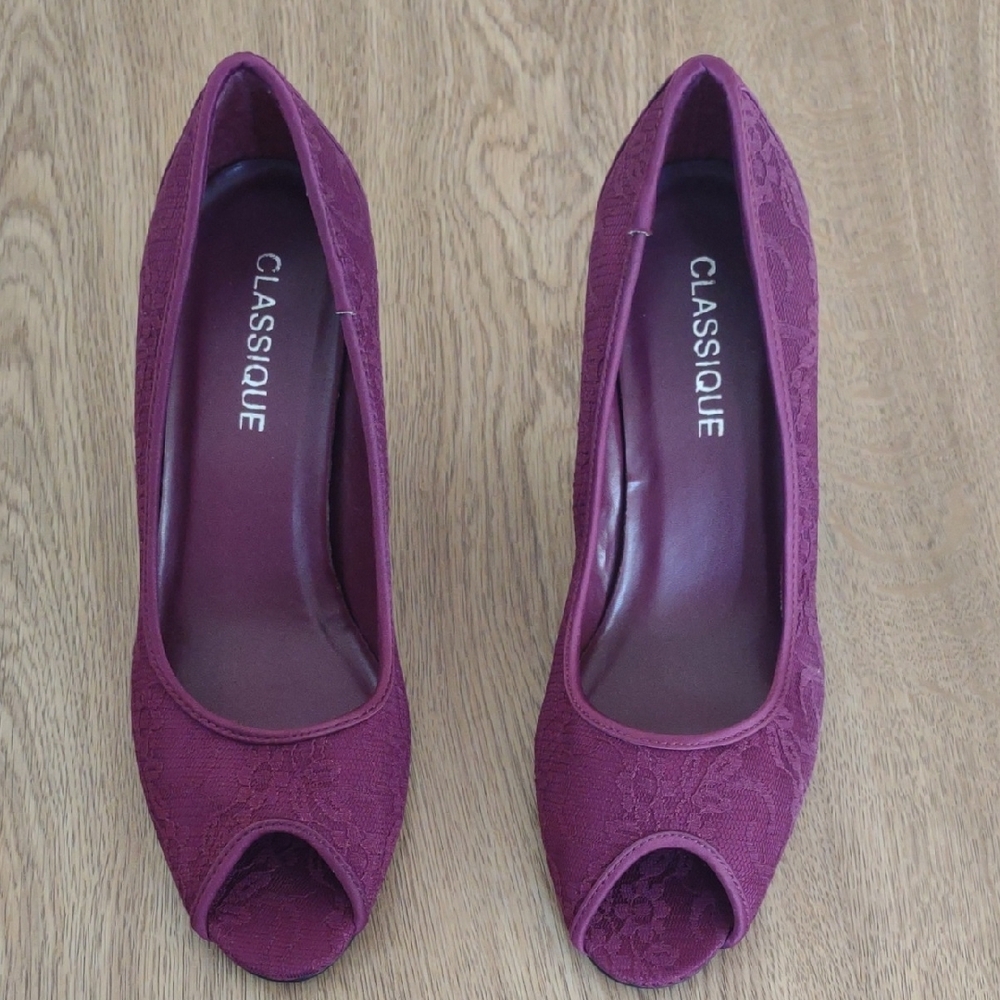 Purple Suede Peep-Toe High Heels